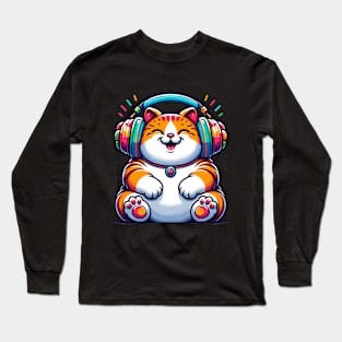 Listen to mew-sic - cute cat with headphones Long Sleeve T-Shirt